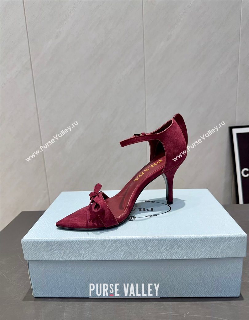 Prada Suede Bow Heel Sandals 8.5cm Red 2025 1X196O (MD-251205005)