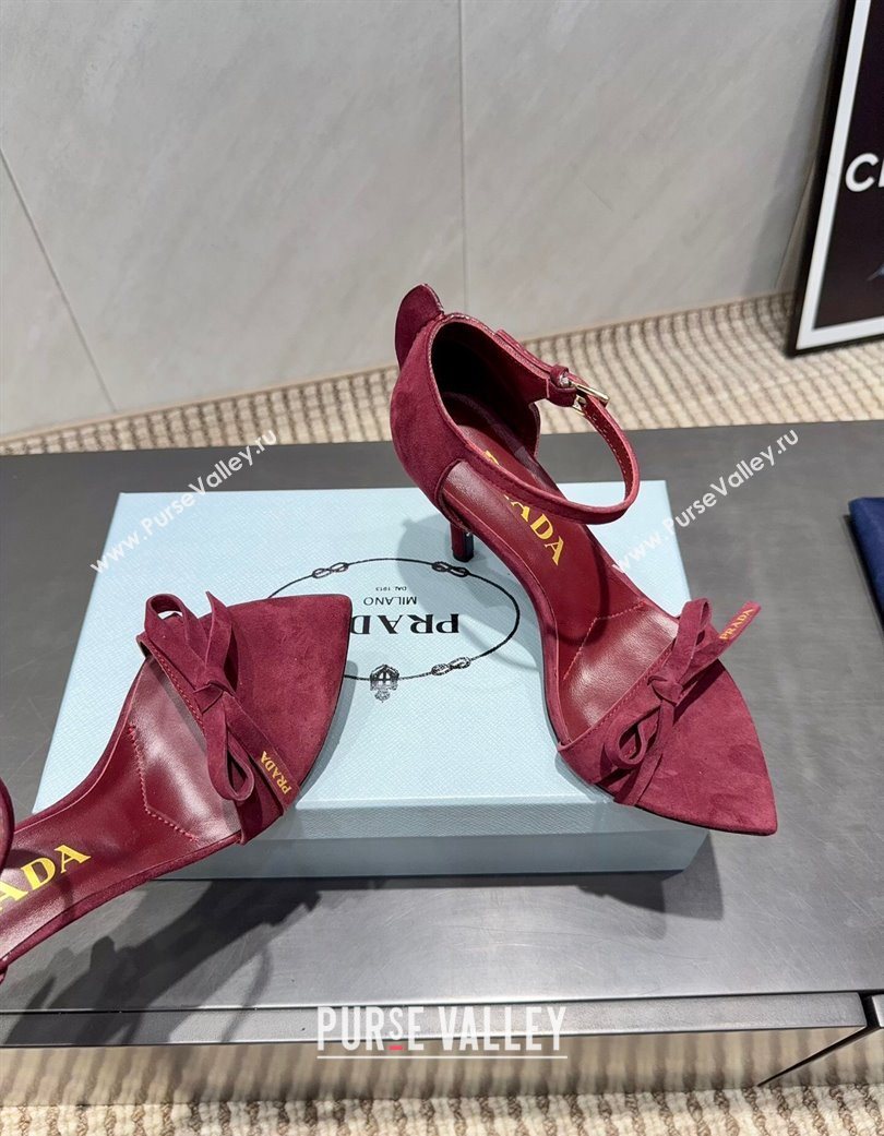 Prada Suede Bow Heel Sandals 8.5cm Red 2025 1X196O (MD-251205005)