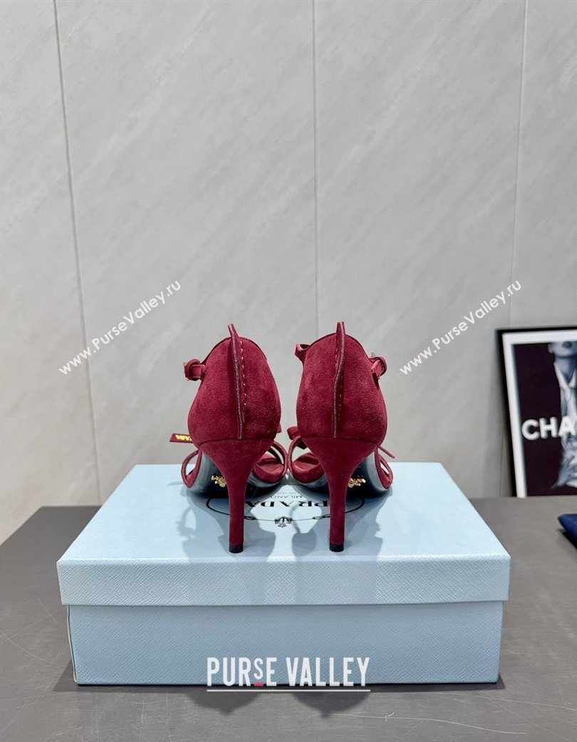 Prada Suede Bow Heel Sandals 8.5cm Red 2025 1X196O (MD-251205005)