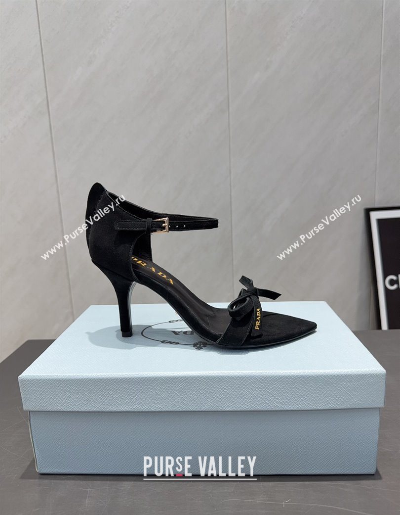 Prada Suede Bow Heel Sandals 8.5cm Black 2025 1X196O (MD-251205006)
