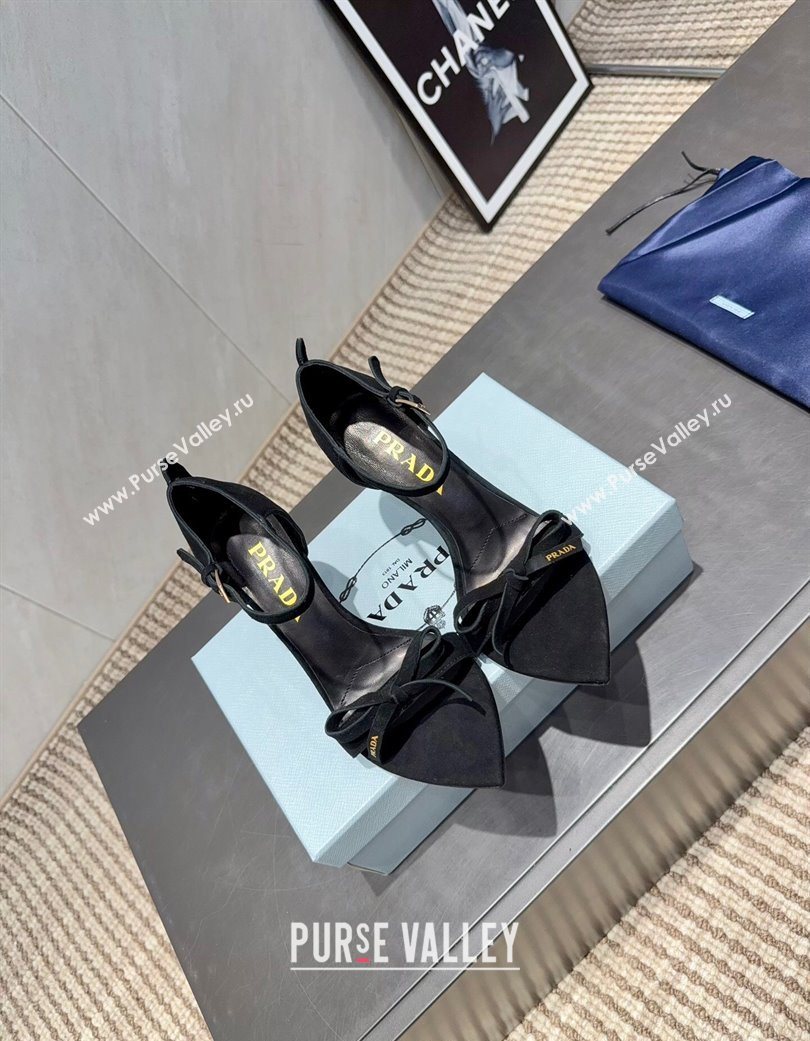 Prada Suede Bow Heel Sandals 8.5cm Black 2025 1X196O (MD-251205006)
