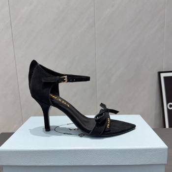 Prada Suede Bow Heel Sandals 8.5cm Black 2025 1X196O (MD-251205006)