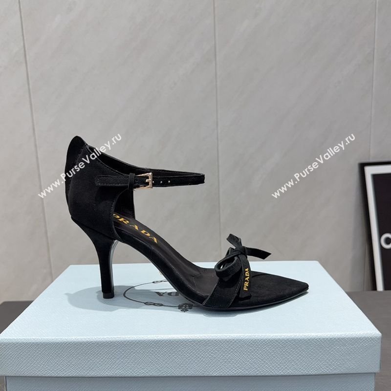 Prada Suede Bow Heel Sandals 8.5cm Black 2025 1X196O (MD-251205006)