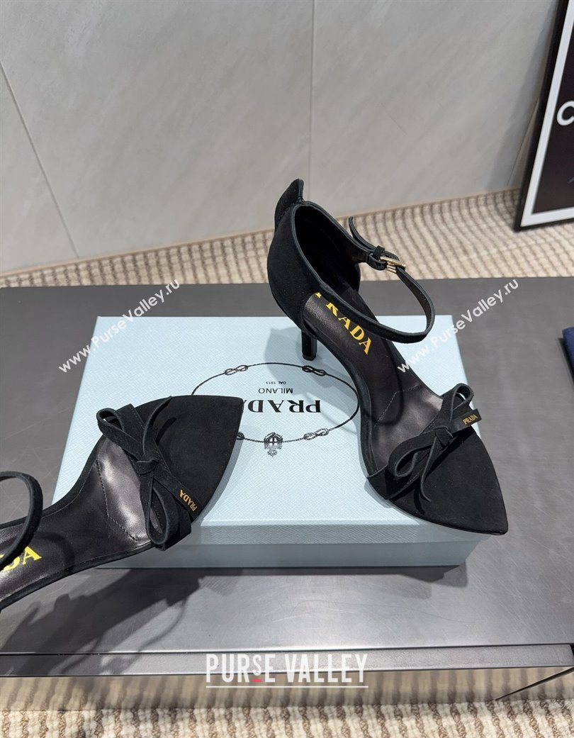 Prada Suede Bow Heel Sandals 8.5cm Black 2025 1X196O (MD-251205006)