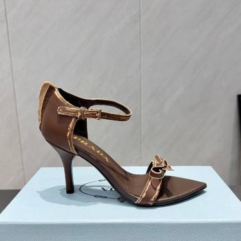 Prada Leather Bow Heel Sandals 8.5cm Brown 2025 1X196O (MD-251205001)