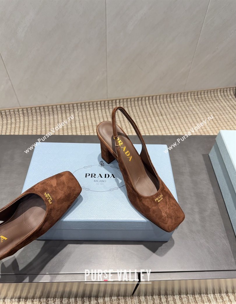 Prada Suede high heel slingbacks pump 8.5cm Brown 2025 1I838N (MD-251205061)