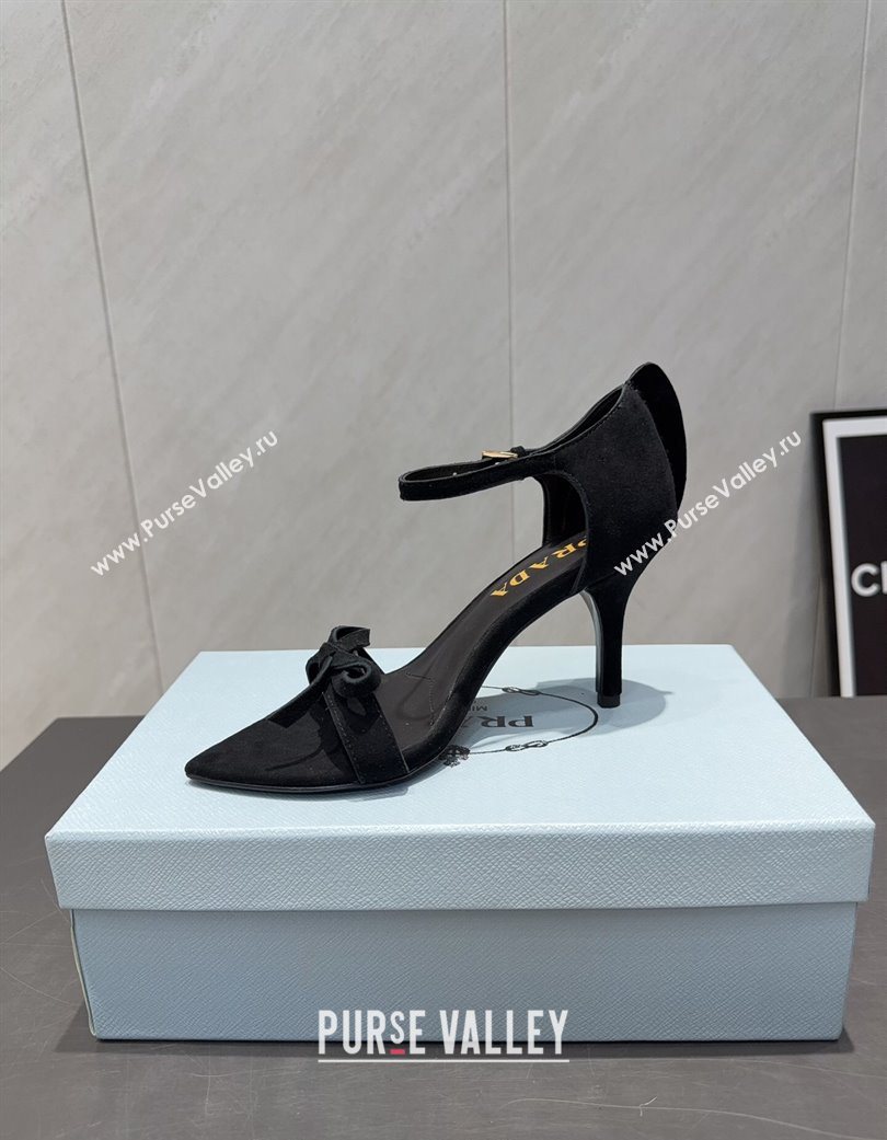 Prada Suede Bow Heel Sandals 8.5cm Black 2025 1X196O (MD-251205006)
