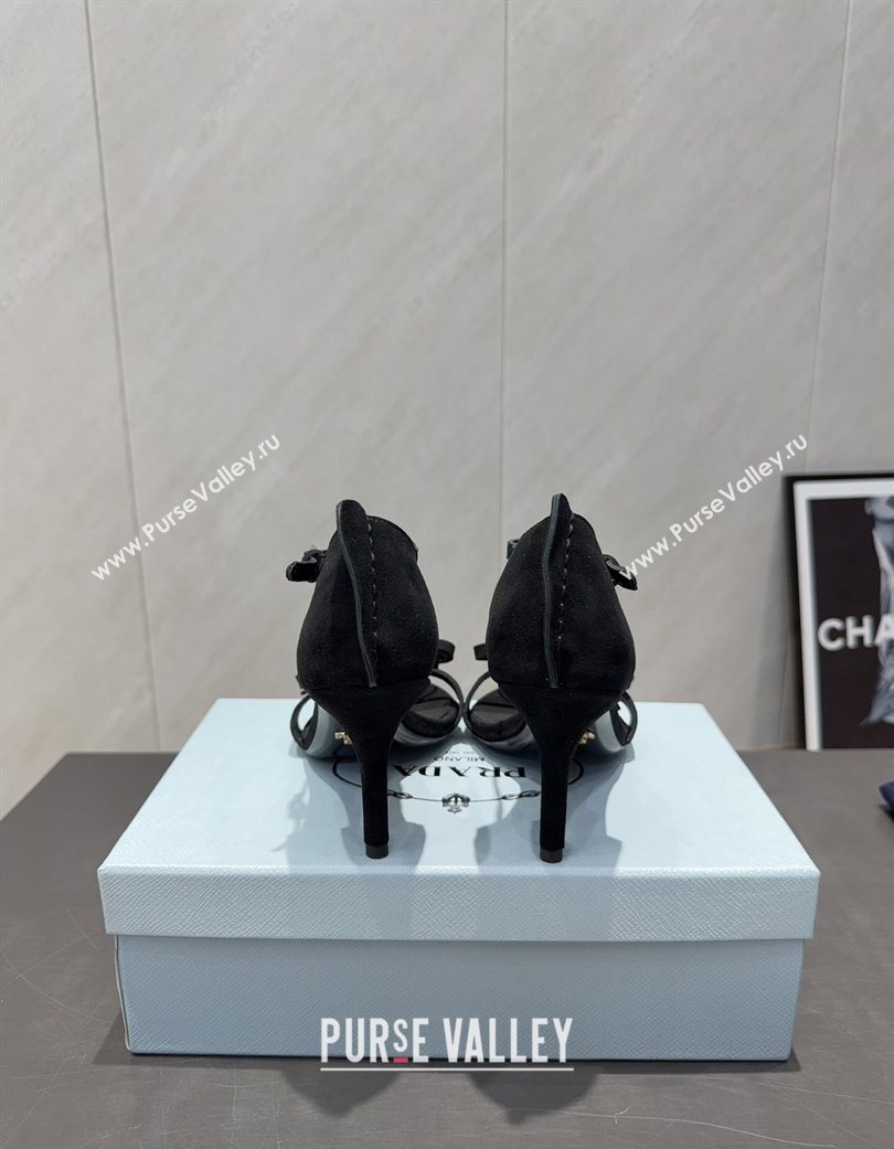 Prada Suede Bow Heel Sandals 8.5cm Black 2025 1X196O (MD-251205006)