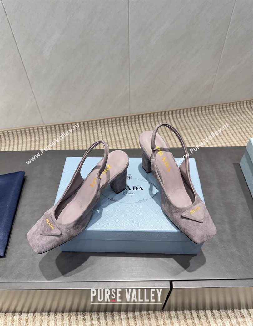Prada Suede heel slingbacks pump 8.5cm Grey 2025 PR120504 (MD-251205068)
