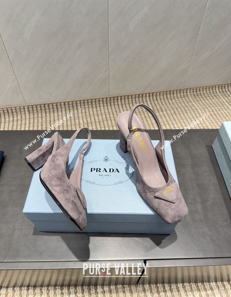 Prada Suede heel slingbacks pump 8.5cm Grey 2025 PR120504 (MD-251205068)