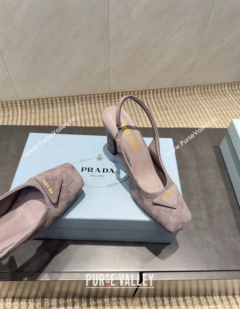 Prada Suede heel slingbacks pump 8.5cm Grey 2025 PR120504 (MD-251205068)