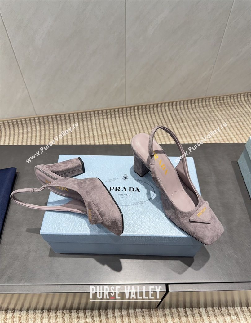 Prada Suede heel slingbacks pump 8.5cm Grey 2025 PR120504 (MD-251205068)