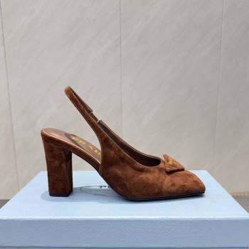 Prada Suede heel slingbacks pump 8.5cm Brown 2025 PR120504 (MD-251205069)