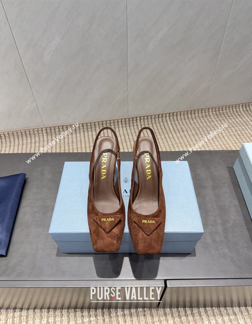 Prada Suede heel slingbacks pump 8.5cm Brown 2025 PR120504 (MD-251205069)