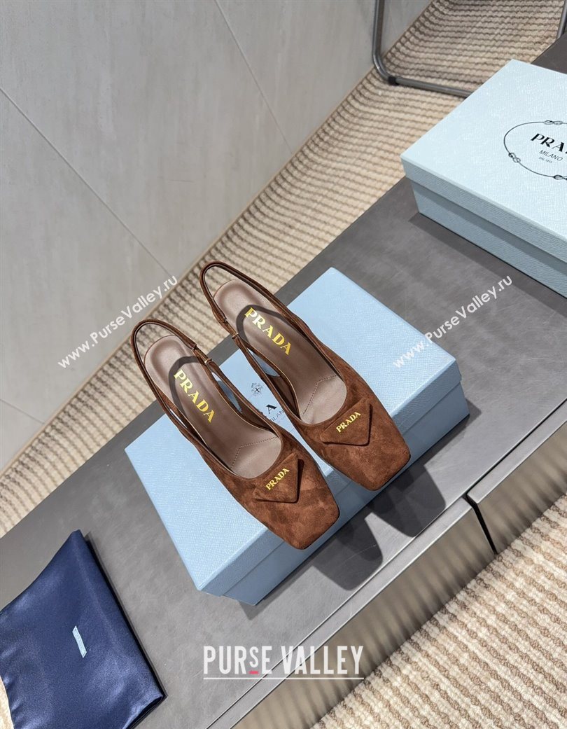 Prada Suede heel slingbacks pump 8.5cm Brown 2025 PR120504 (MD-251205069)