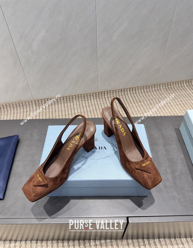 Prada Suede heel slingbacks pump 8.5cm Brown 2025 PR120504 (MD-251205069)