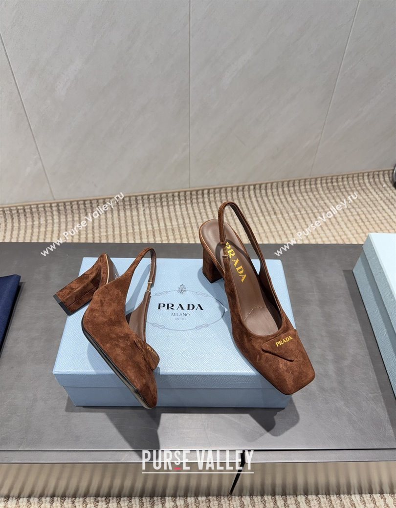 Prada Suede heel slingbacks pump 8.5cm Brown 2025 PR120504 (MD-251205069)