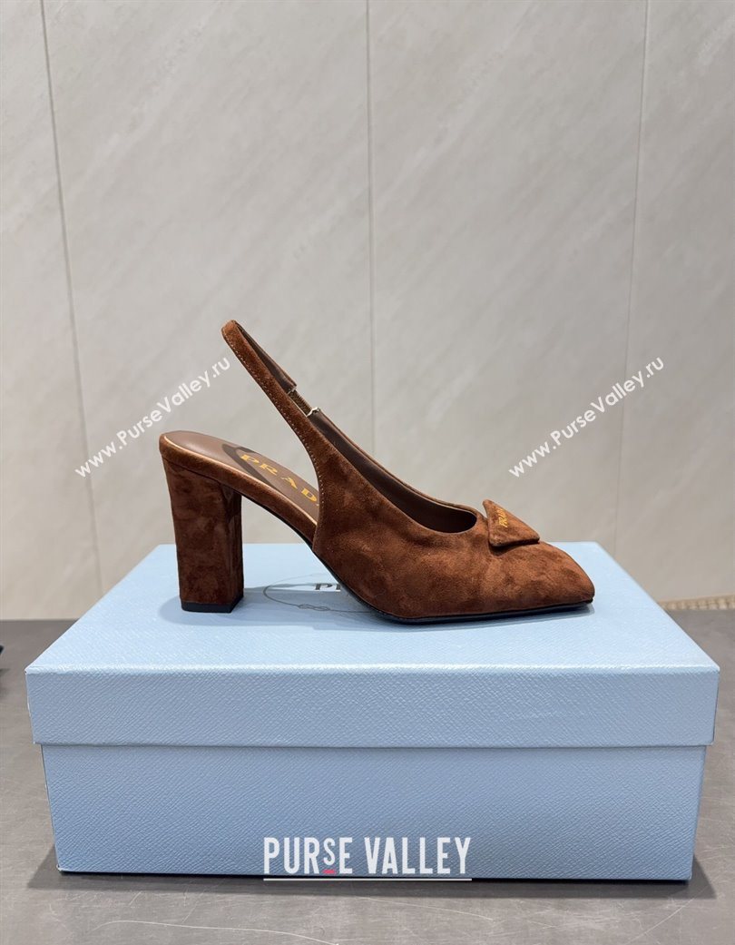 Prada Suede heel slingbacks pump 8.5cm Brown 2025 PR120504 (MD-251205069)