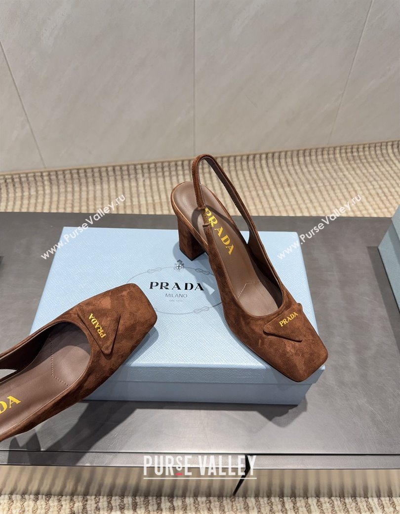 Prada Suede heel slingbacks pump 8.5cm Brown 2025 PR120504 (MD-251205069)