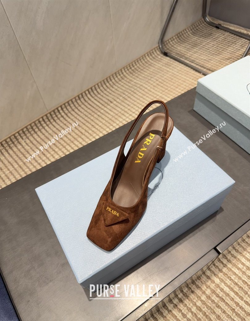 Prada Suede heel slingbacks pump 8.5cm Brown 2025 PR120504 (MD-251205069)