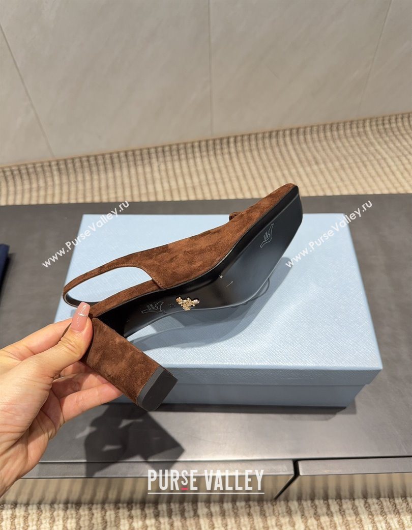 Prada Suede heel slingbacks pump 8.5cm Brown 2025 PR120504 (MD-251205069)