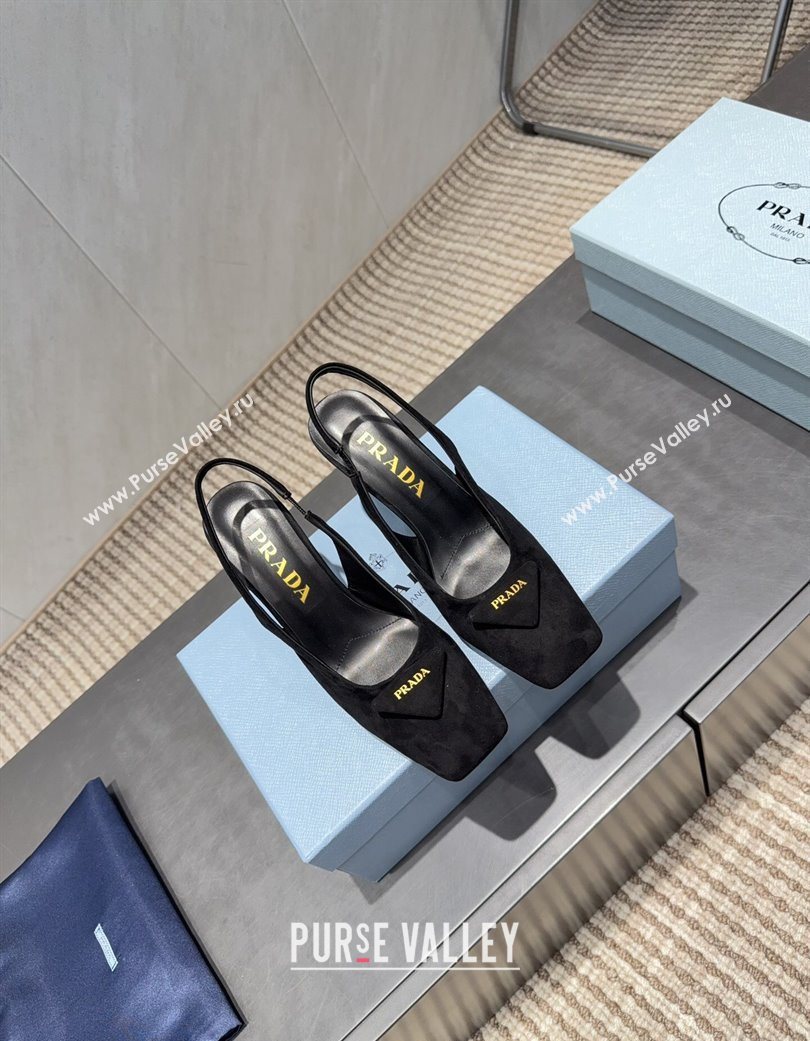 Prada Suede heel slingbacks pump 8.5cm Black 2025 PR120504 (MD-251205071)