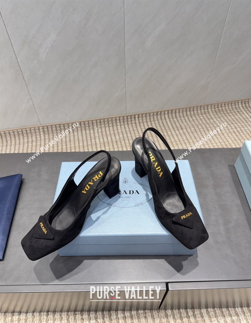 Prada Suede heel slingbacks pump 8.5cm Black 2025 PR120504 (MD-251205071)
