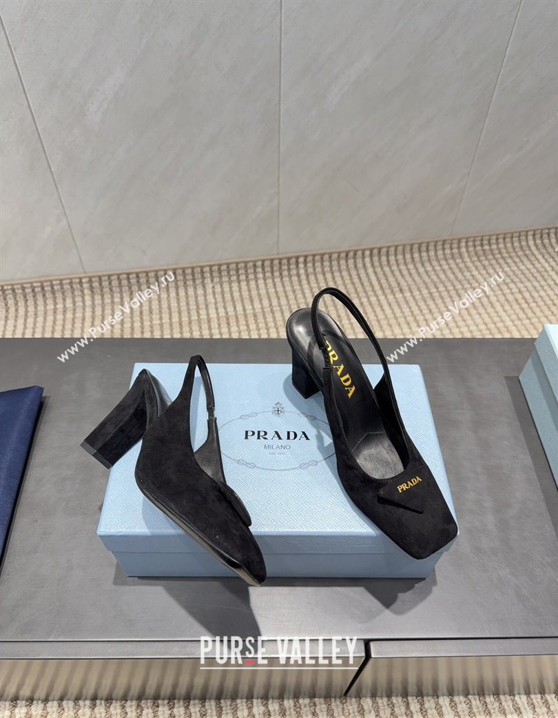Prada Suede heel slingbacks pump 8.5cm Black 2025 PR120504 (MD-251205071)