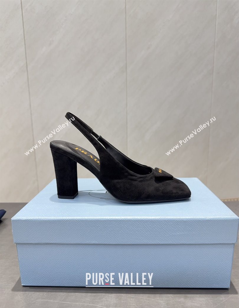 Prada Suede heel slingbacks pump 8.5cm Black 2025 PR120504 (MD-251205071)
