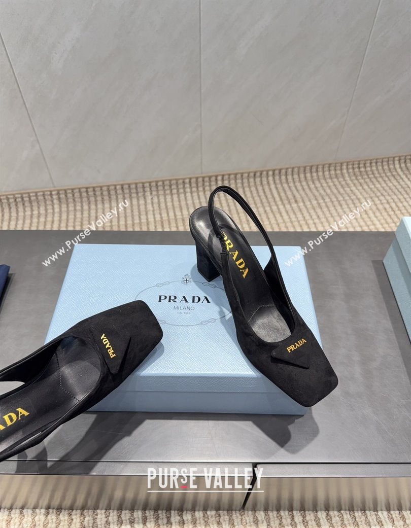Prada Suede heel slingbacks pump 8.5cm Black 2025 PR120504 (MD-251205071)