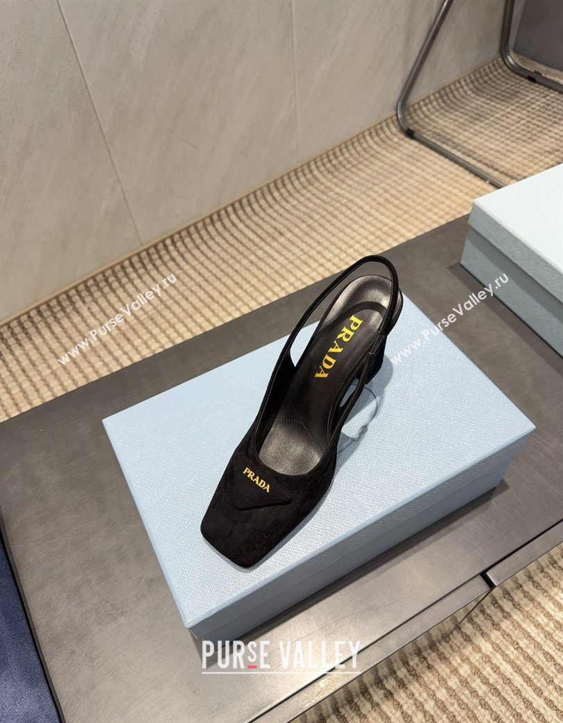Prada Suede heel slingbacks pump 8.5cm Black 2025 PR120504 (MD-251205071)