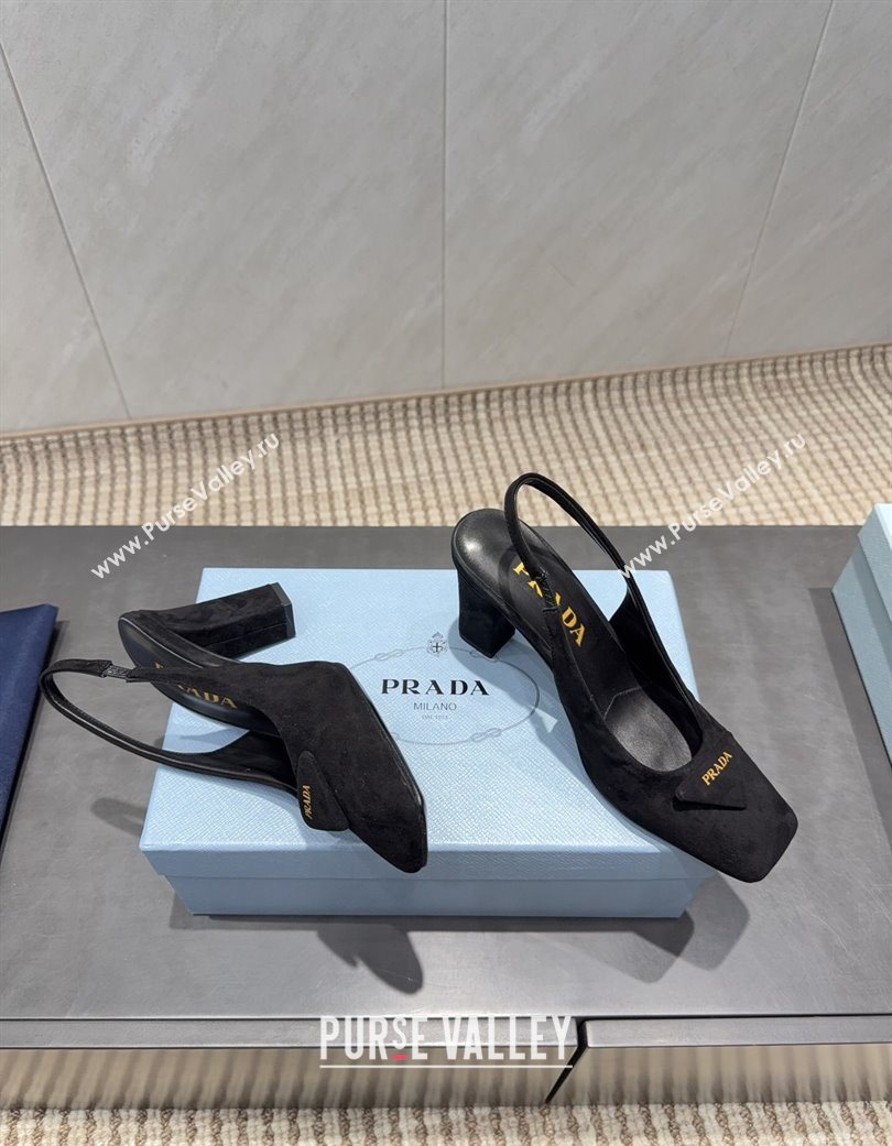 Prada Suede heel slingbacks pump 8.5cm Black 2025 PR120504 (MD-251205071)