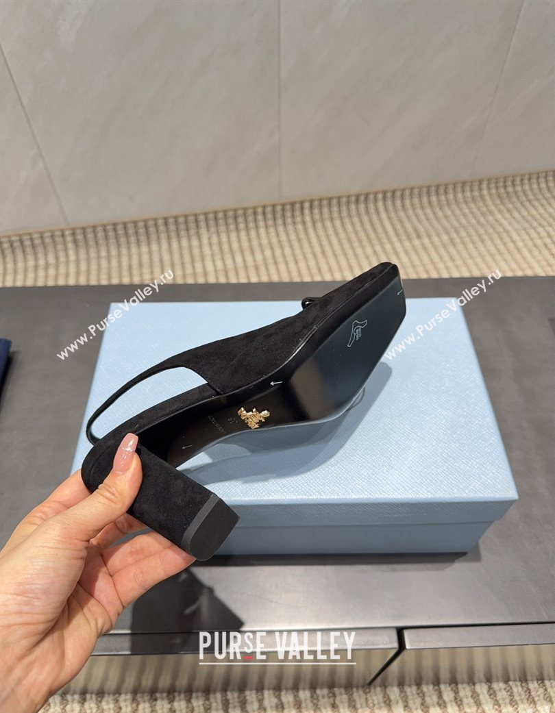 Prada Suede heel slingbacks pump 8.5cm Black 2025 PR120504 (MD-251205071)