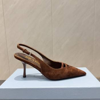 Prada Suede Heel Slingbacks Pump 7.5cm Brown 2025 PR120601 (MD-251206001)