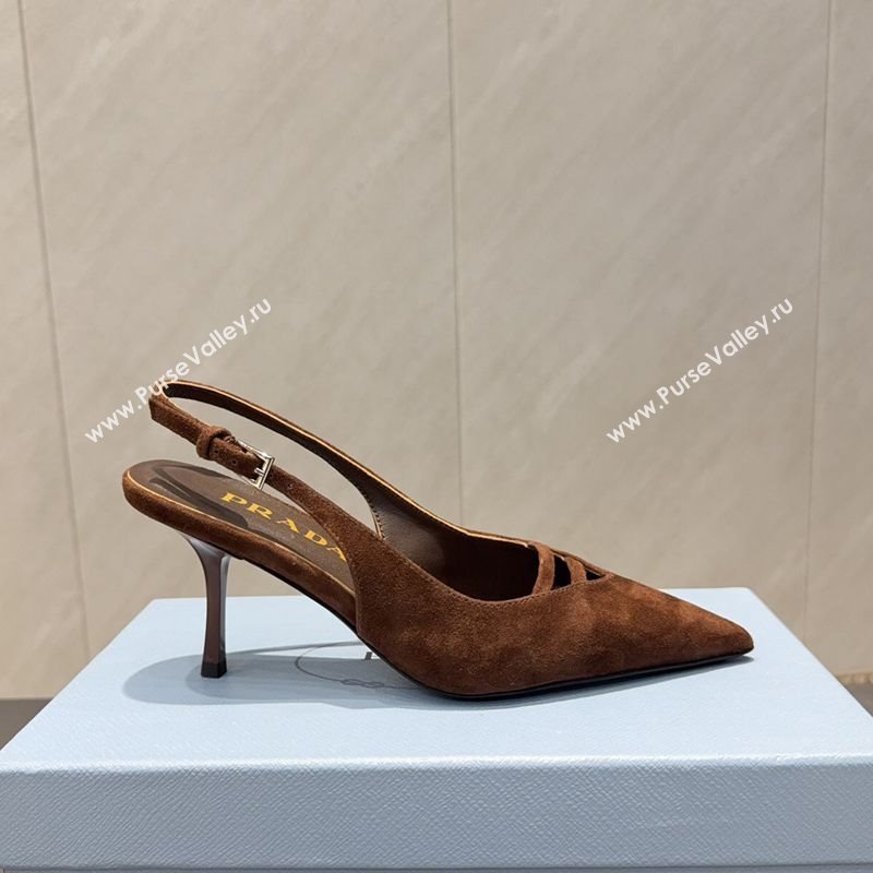 Prada Suede Heel Slingbacks Pump 7.5cm Brown 2025 PR120601 (MD-251206001)