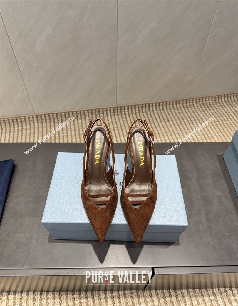 Prada Suede Heel Slingbacks Pump 7.5cm Brown 2025 PR120601 (MD-251206001)