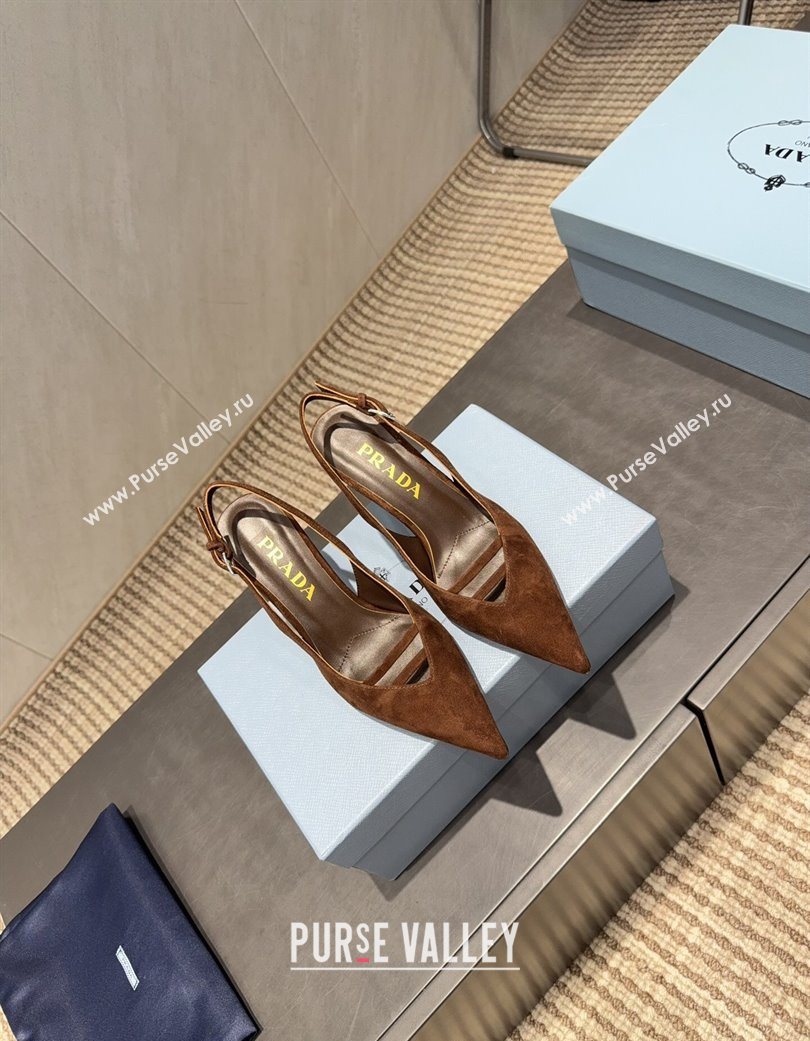 Prada Suede Heel Slingbacks Pump 7.5cm Brown 2025 PR120601 (MD-251206001)