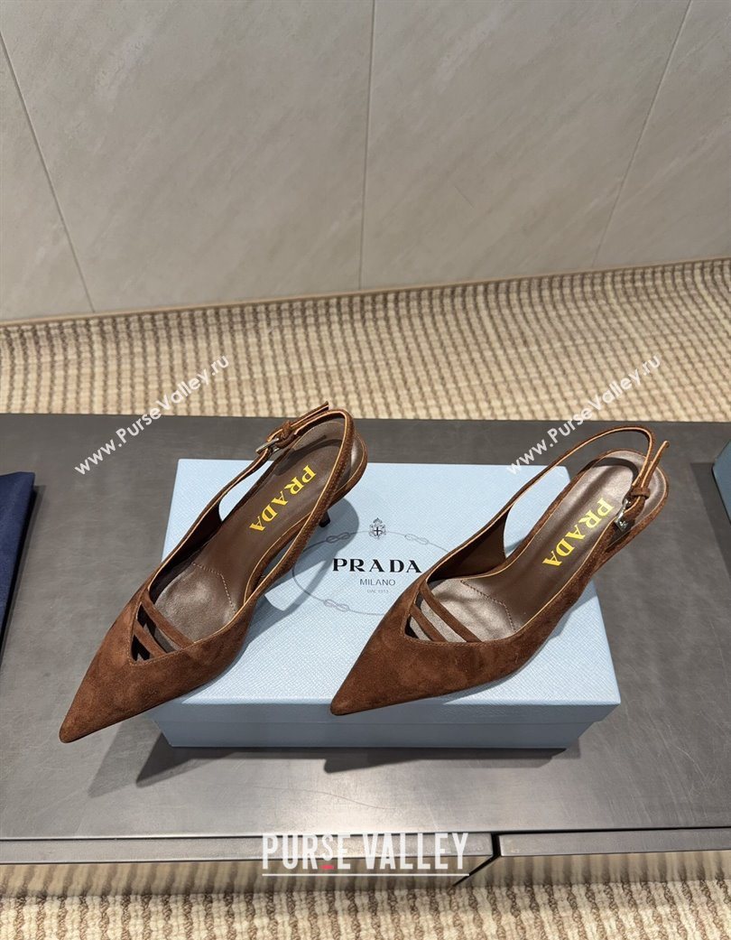 Prada Suede Heel Slingbacks Pump 7.5cm Brown 2025 PR120601 (MD-251206001)
