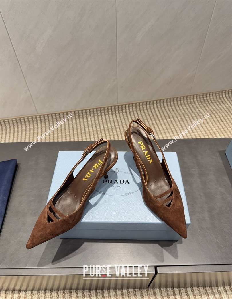 Prada Suede Heel Slingbacks Pump 7.5cm Brown 2025 PR120601 (MD-251206001)
