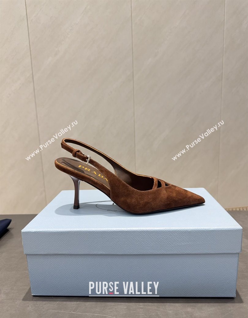 Prada Suede Heel Slingbacks Pump 7.5cm Brown 2025 PR120601 (MD-251206001)