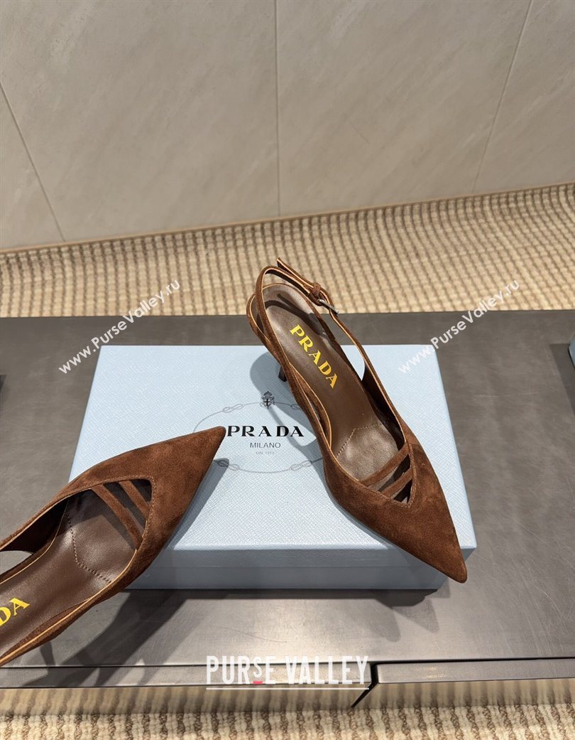 Prada Suede Heel Slingbacks Pump 7.5cm Brown 2025 PR120601 (MD-251206001)