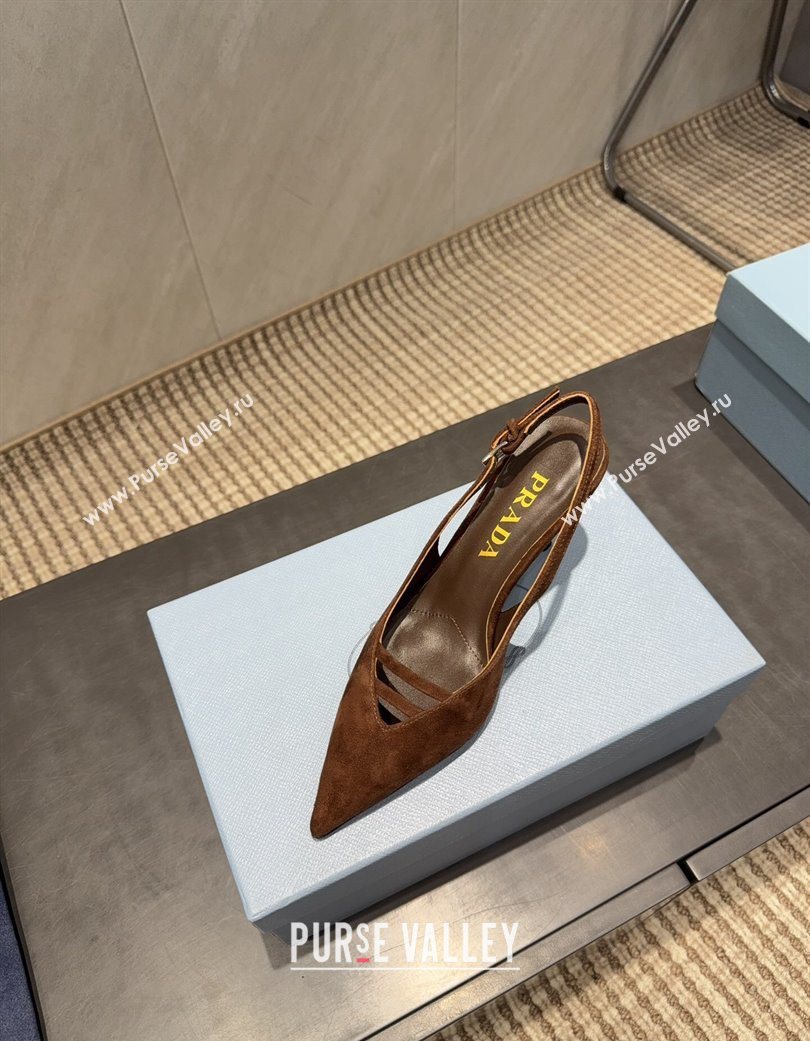 Prada Suede Heel Slingbacks Pump 7.5cm Brown 2025 PR120601 (MD-251206001)