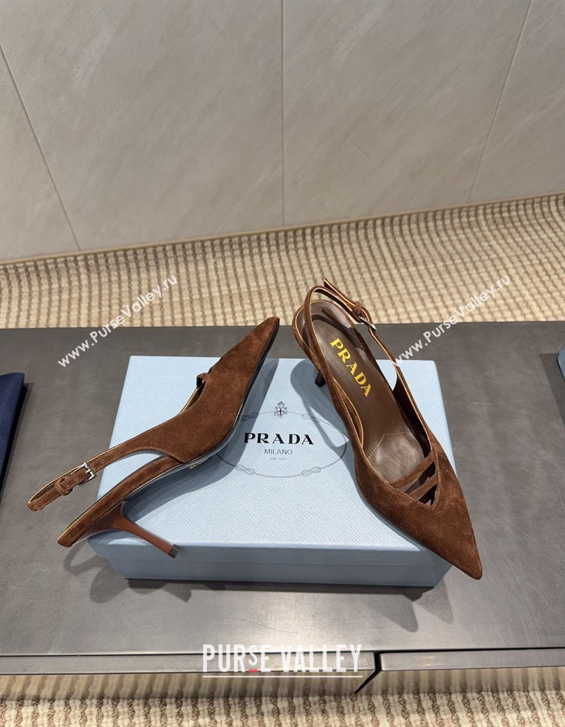 Prada Suede Heel Slingbacks Pump 7.5cm Brown 2025 PR120601 (MD-251206001)