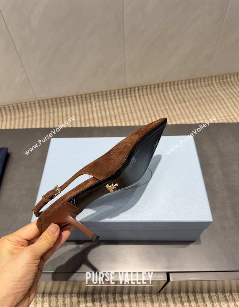 Prada Suede Heel Slingbacks Pump 7.5cm Brown 2025 PR120601 (MD-251206001)