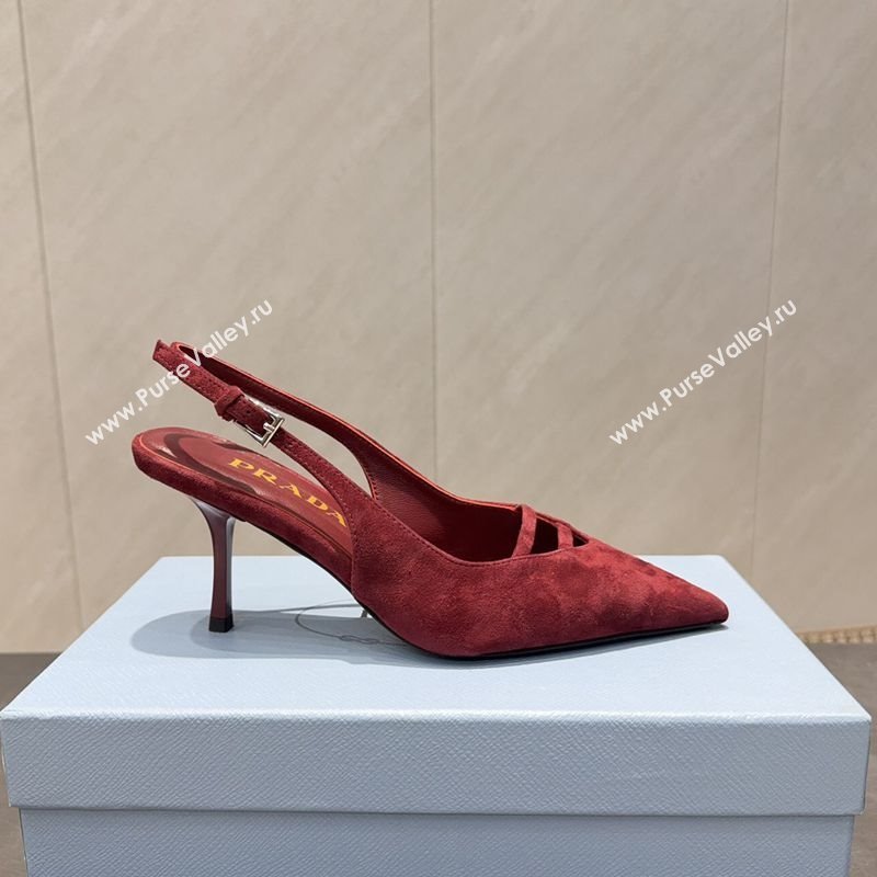 Prada Suede Heel Slingbacks Pump 7.5cm Red 2025 PR120601 (MD-251206002)