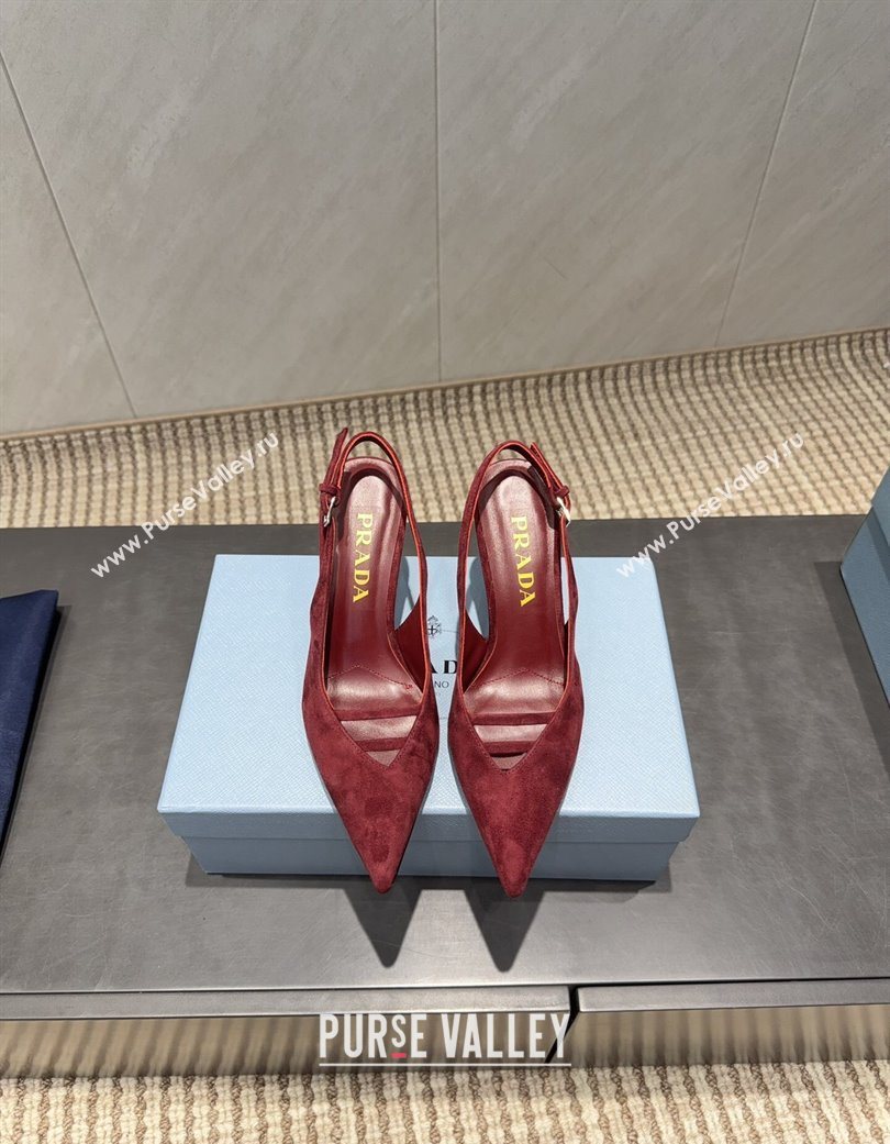 Prada Suede Heel Slingbacks Pump 7.5cm Red 2025 PR120601 (MD-251206002)