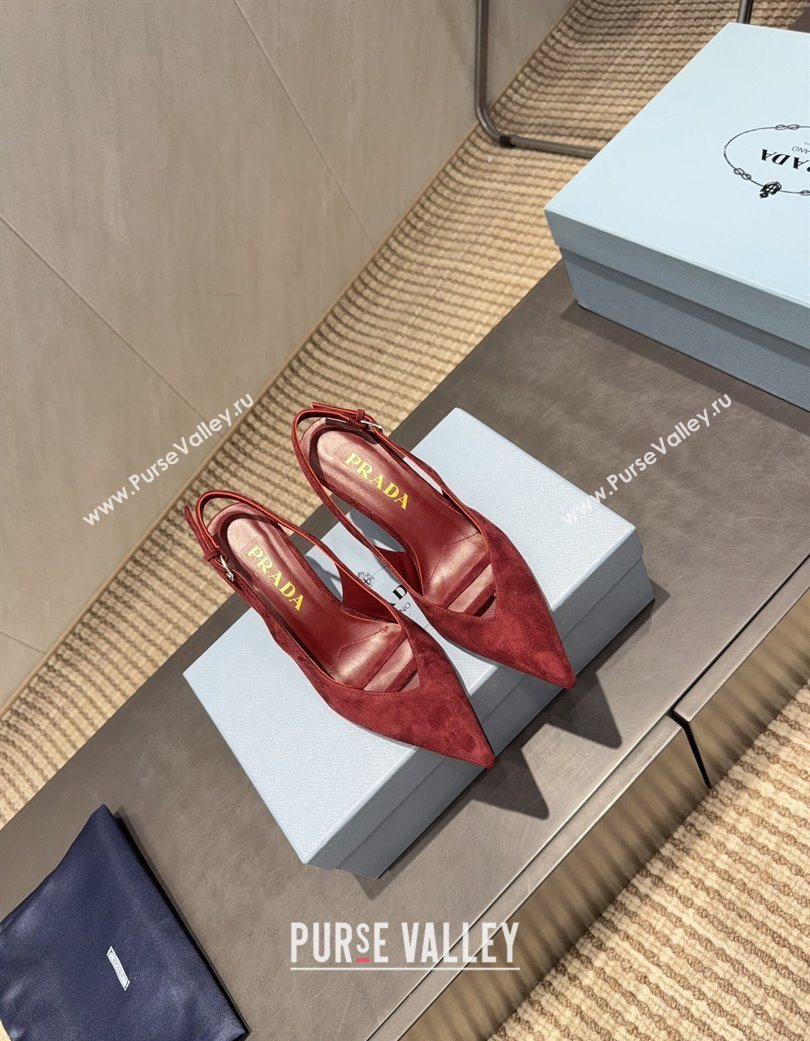 Prada Suede Heel Slingbacks Pump 7.5cm Red 2025 PR120601 (MD-251206002)