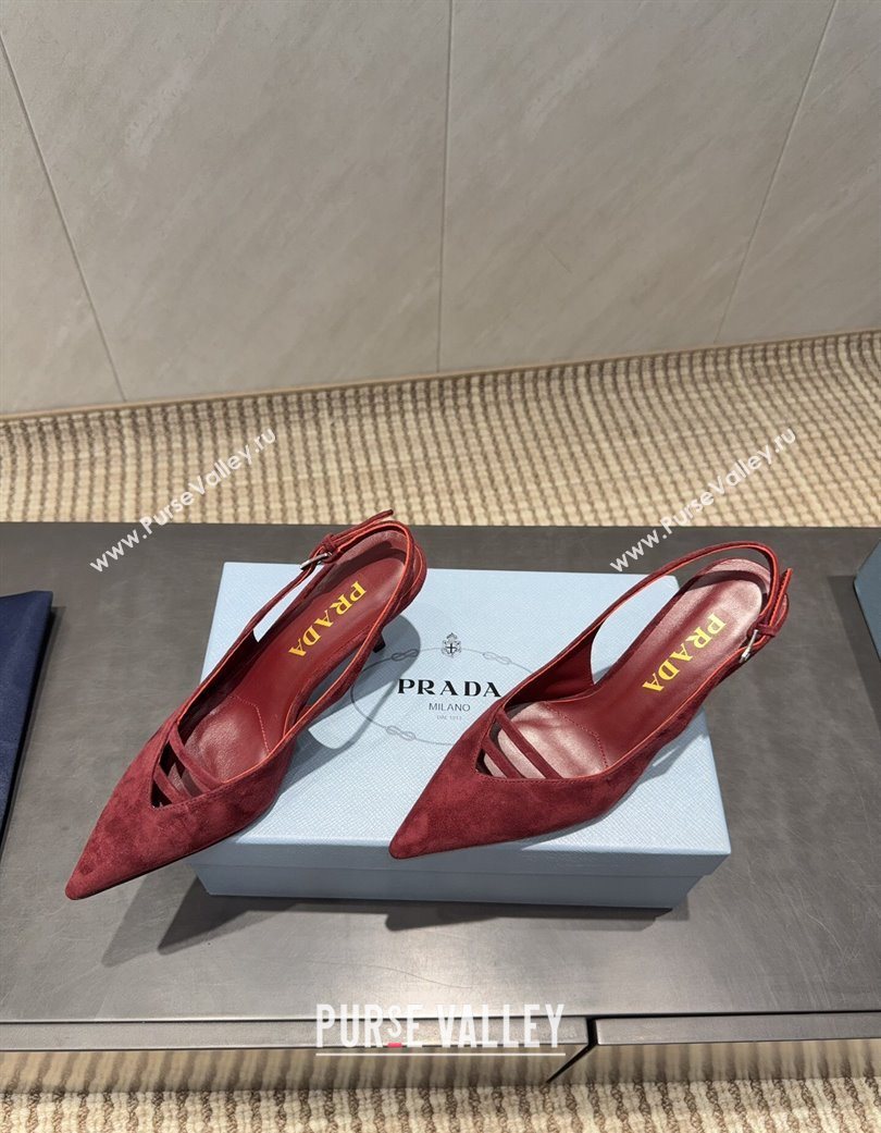 Prada Suede Heel Slingbacks Pump 7.5cm Red 2025 PR120601 (MD-251206002)