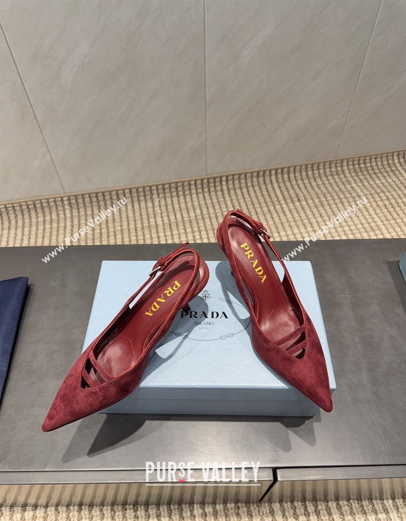 Prada Suede Heel Slingbacks Pump 7.5cm Red 2025 PR120601 (MD-251206002)