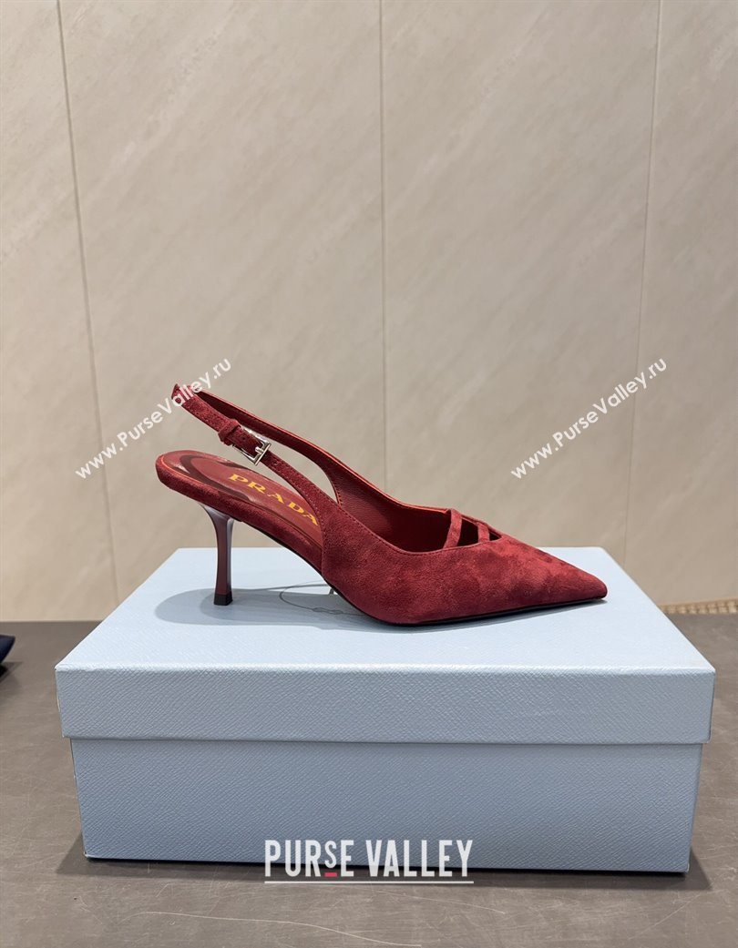 Prada Suede Heel Slingbacks Pump 7.5cm Red 2025 PR120601 (MD-251206002)
